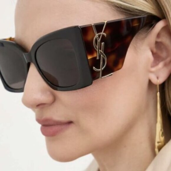 NEW SL M119 BLAZE 003 SAINT LAURENT BLACK HAVANA OVERSIZED SLM119 003 SUNGLASSES - Picture 1 of 12